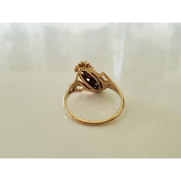 Antique 10K Ruby and Opal Bypass Ring - Picture 5 of 9